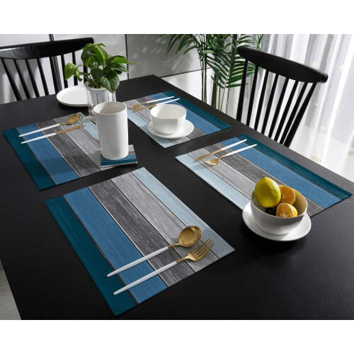 Lot de 6 sets de table rétro en bois de grange, 45 x 30 cm, polyester 2
