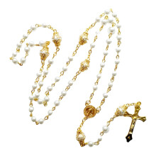 Vintage Rosenkranzkette mit Perlen, Jesus Christus Kruzifix, kompatibel mit Kreuzanhängern und Damenschmuck.