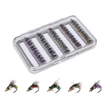 50 Stück/Box Fliegenfischer-Sets, Fliegenfischerköder für Barsch, Lachs und Forelle, Trocken-/Nassfliegen, Federköder, Angelzubehör