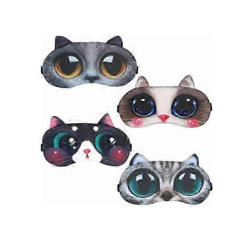 4-Pack Cute Cat Sleeping Masks - Soft Fluffy Eye Cover