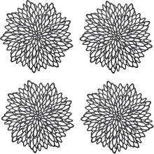 4 goldene Platzsets, runde, hohle Platzsets, runde Platzsets aus Kunststoff, hitzebeständig (schwarz)