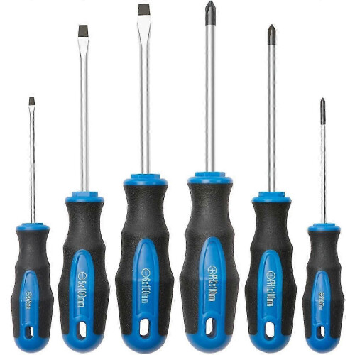 6-Piece Magnetic Screwdriver Set, 3 Phillips and 3 Flat Head, Professional Buffer Grip | 6-Piece Hand Tool Set