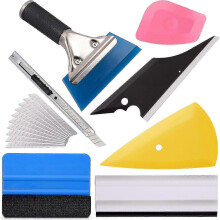 Kit de pose de film vinyle pour vitres de voiture, outils inclus : raclette, outil de découpe du film.
