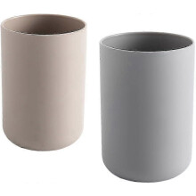 Set van 2 tandenborstelbekers, tandenborstelhouder voor de badkamer, beker, plastic beker 300 ml (bruin en grijs)