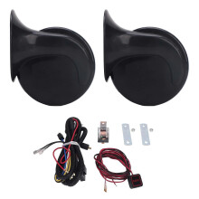 24V Elektrisches Hupen Set, wasserdicht, mit Schalter, Kabelbaum und Relais, universell passend für Auto, LKW, Motorrad, Boot, Schwarz
