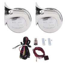 Paar 12V UTV Hupen Sets, super laut, mit Schalter, Kabelbaum und Relais, kompatibel mit Polaris Ranger, RZR, General Ranger, Silber