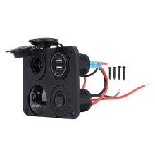 Charger Socket Panel DC 12?24V Dual 4.2A USB Power Outlet with LED Voltmeter Cigar Lighter Socket compatible with Car Marine Boat RV Truck Red light