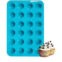 Silicone Muffin Pan Mini 24 Cups Cupcake Pan, Nonstick BPA Free, Food Grade Silicone Molds (Blue)