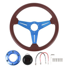 14 Zoll Rennlenkrad mit Hupenknopf, PU Leder, kompatibel mit griffigem Design und 6 Loch Lenkradnabenadapter, blau