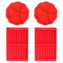 Waffle Mold Cake Mold 4 Pcs Silicone Baking Mold Cupcake Pan Ice Cube Mold Chocolate Candy Cups Red Heart & Rectangle