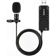 Cardioid Condenser USB Lapel Mic with Built-in Sound Card, Plug and Play Clip-On Computer Microphone compatible with Recording and Streaming