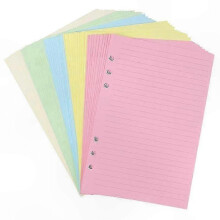 Recharges de papier ligné A5 à 6 trous, multicolores, compatibles avec les agendas et classeurs.