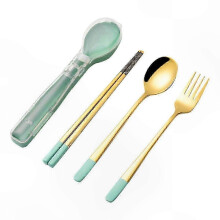 3-Piece Stainless Steel Cutlery Set with Chopsticks compatible withk Spoon compatible with Camping Travel and Dining