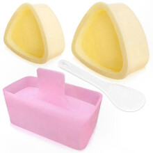 Kit para hacer bolas de arroz triangulares, paquete de 3 moldes compatibles con sushi y musubi, juego de prensas rosa, blanco y amarillo