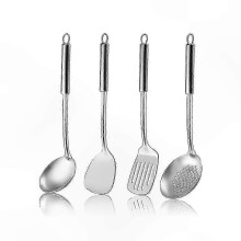Küchenhelfer Set, 4 teilig – inklusive Schaumlöffel und Pfannenwender – Strapazierfähige silberne Oberfläche