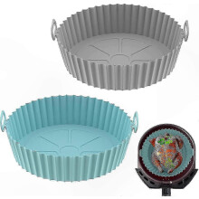 2-Pack Reusable Silicone Air Fryer Liners, Non-Stick Parchment Paper Alternative, Grey & Blue