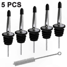 Set of 5 Stainless Steel Liquor Dispensers with Caps and Cleaning Brushes