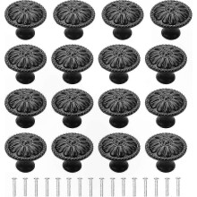 Set van 16 klassieke zwarte kastknoppen met schroeven, geschikt voor keuken en meubelgebruik.