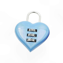 Candado para equipaje con forma de corazón, de aleación de zinc azul claro, con código de 3 dígitos, compatible con viajes y seguridad.