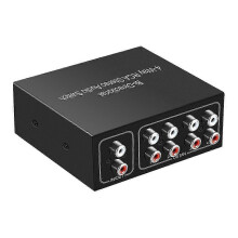 4-poorts bidirectionele RL RCA-audioschakelaar met draaischakelaar, plug-and-play audiosplitter.
