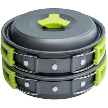 Lichtgewicht en compacte kampeerpannenset met antiaanbaklaag, compatibel met European Outdoor Adventures.