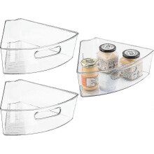 Kitchen Cabinet Plastic Storage Organizer Bins With Front Handle - Large Pie-shaped 1/6 Wedge - Food Safe, Bpa Free - 3 Pack - Clear