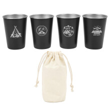 Juego de 4 vasos portátiles de acero inoxidable 304 resistentes a altas temperaturas, de 350 ml, ideales para viajes al aire libre. Color negro.