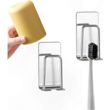 Silbernes 2 in 1 Zahnbürstenhalter Set – Selbstklebende Wandhalterung mit Becher und Bürstenständer