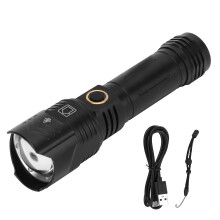 Linterna de camping XHP160, linterna LED para exteriores, carga USB, ultrabrillante, resistente al agua IPX4 y con enfoque de luz ajustable.