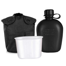 3-delige veldflesset met aluminium beker en deksel, geschikt voor kamperen, wandelen, backpacken en survivaltochten.