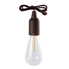 Draagbare LED-hanglamp met trekkoord, werkt op batterijen en is geschikt voor binnen- en buitengebruik, bijvoorbeeld voor kamperen of als decoratie.