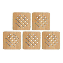 5 salvamanteles de bambú para ollas y sartenes, resistentes al calor, compatibles con platos calientes, ollas, cuencos y teteras, cuadrados de 15 cm.