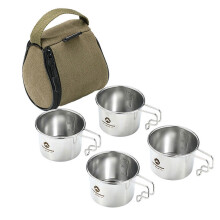 4 stuks roestvrijstalen Sierra-bekers van 160 ml voor buiten, inclusief opbergtas. Geschikt voor picknick, barbecue, wandelen en kamperen.