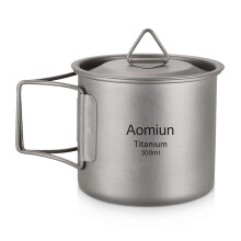 Aomiun Ultralichte Titanium Beker Draagbare Outdoor Camping Picknick Waterbeker Mok met Opvouwbaar Handvat 300ml/350ml/420ml/550ml/650ml/750ml