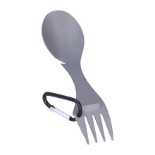 5-in-1 campinglepel compatibel met flesopener, zaagtandmes en draagbare roestvrijstalen spork.