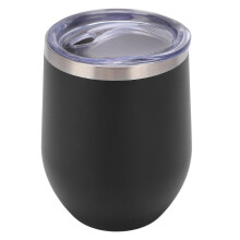 12oz Edelstahl-Weinglas ohne Stiel, doppelwandig, vakuumisoliert, mit Deckel, geeignet für Kaffee, Cocktails und Eiscreme, Schwarz