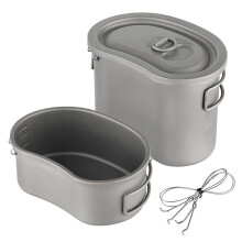 Lixada Outdoor Camping Titanium Canteen -setti, 380 ml, 750 ml, riippuva ruukku, kotipiknik, retkeily