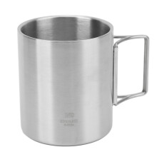 Outdoor campingbeker van roestvrij staal, dubbelwandige koffiebeker met inklapbaar handvat, geschikt voor barbecueën en bergbeklimmen.