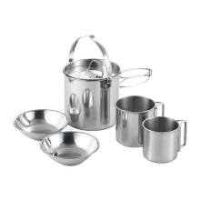5-delige kampeer kookset voor buiten, draagbare picknick kookset, roestvrijstalen reisservies en kookaccessoires.