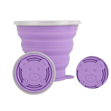 Opvouwbare siliconen waterbeker, ultradunne, inklapbare reisbeker met handriem, ideaal voor kamperen en wandelen in de buitenlucht, paars, 270 ml