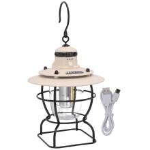 Lampe de camping LED, lanterne, lampe de tente, projecteur, multifonctionnelle, portable, style rétro, avec batterie rechargeable, blanc laiteux.