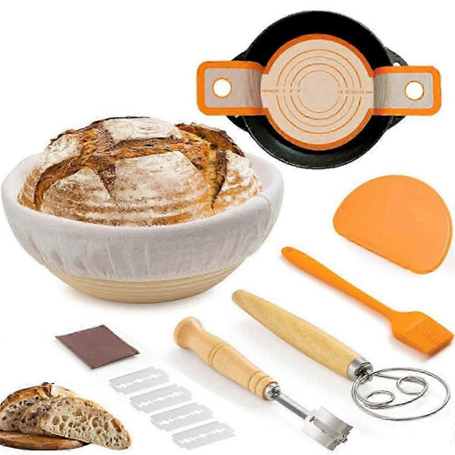 Bread Proofing Basket Set Trimming Knife Round Proofing Basket Egg Beater Dough Scraper Set 2