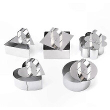 Ronde dessertvormenset - 5-delige roestvrijstalen taartringen met duwstang, 7,6 cm (3 inch) geschikt voor mousse en gebak.
