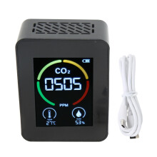 CO₂-Detektor, Kohlendioxid-Monitor, Infrarot-Luftqualitätsmonitor, Sensordetektor mit Temperatur und Feuchtigkeitserkennung, Schwarz