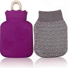 Small Silicone Hot Water Bottle compatible with Children, Purple, Ideal compatible with Pain Relief, Cramps, Back, Neck, and Feet Warmth Solution