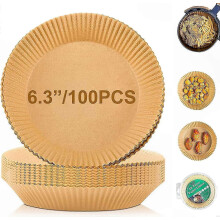 6.3 Inch Round Paper Liners compatible with Air Fryer, 100 Count Disposable Inserts
