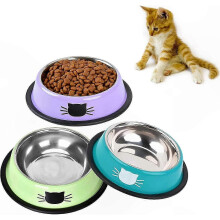 Set van 3 roestvrijstalen kattenbakjes, kleurrijk design