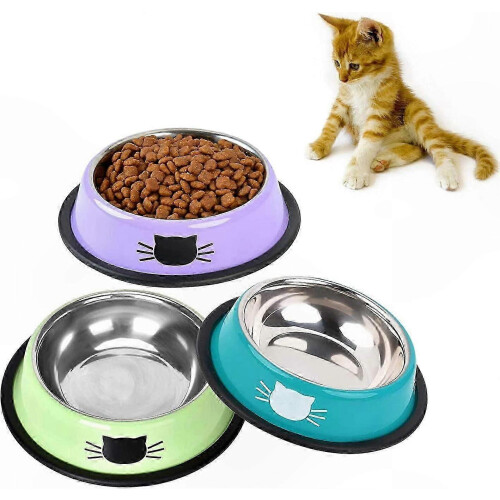 Set mit 3 Edelstahl-Katzennäpfen, farbenfrohes Design