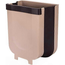 Opvouwbare prullenbak voor wandmontage, 9 liter, bruin, ruimtebesparend ophangontwerp, geschikt voor keuken, kast en kantoor.