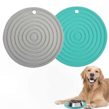 Alfombrilla de silicona para comederos de mascotas (paquete de 2), antideslizante e impermeable, para perros y gatos, color gris y verde.